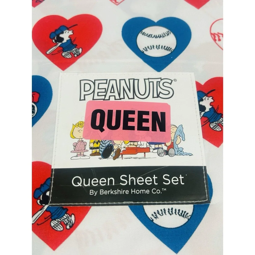 Peanuts Snoopy & Lucy Baseball Hearts QUEEN Sheet Set By Berkshire 4 Piece Set